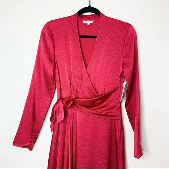 Equipment Adisa Wrap Midi Dress Asymmetric Belted Satin Amaranth Magenta Size 2 - Picture 7 of 16